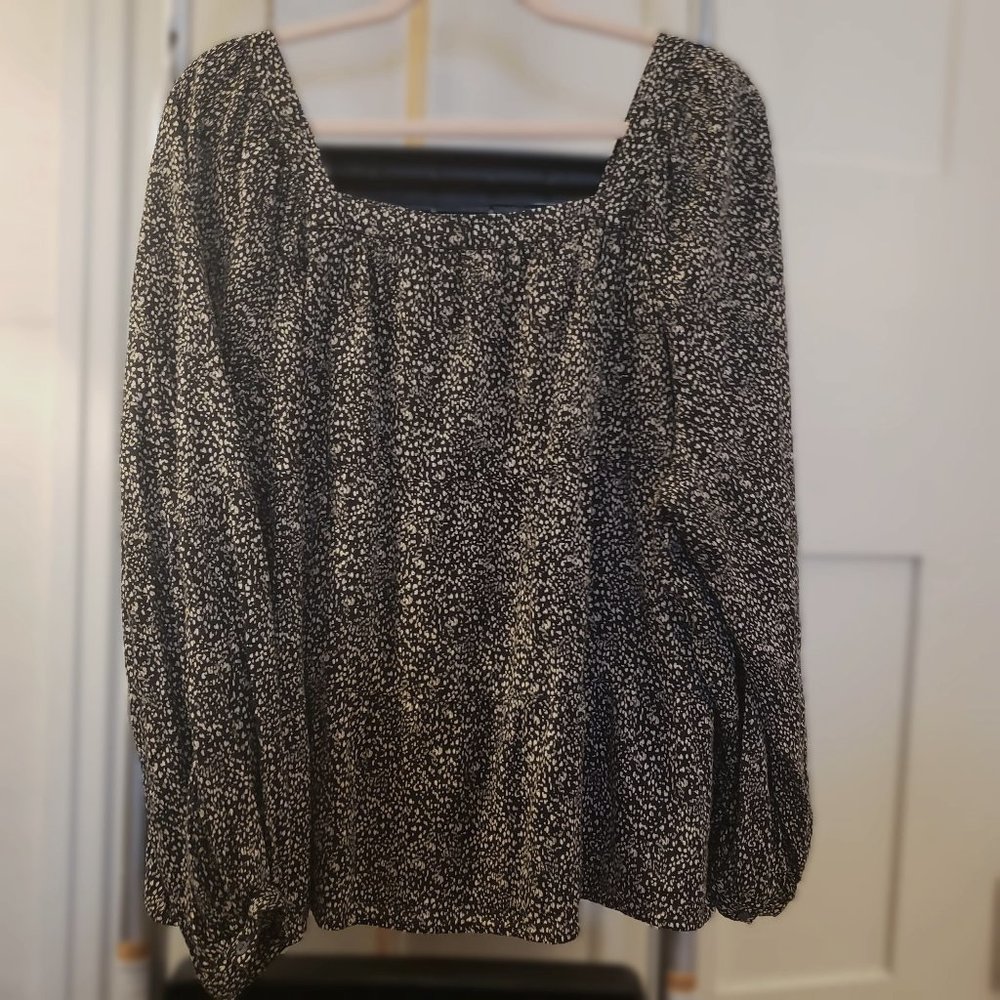 Square Neck Animal-Print Peasant Blouse